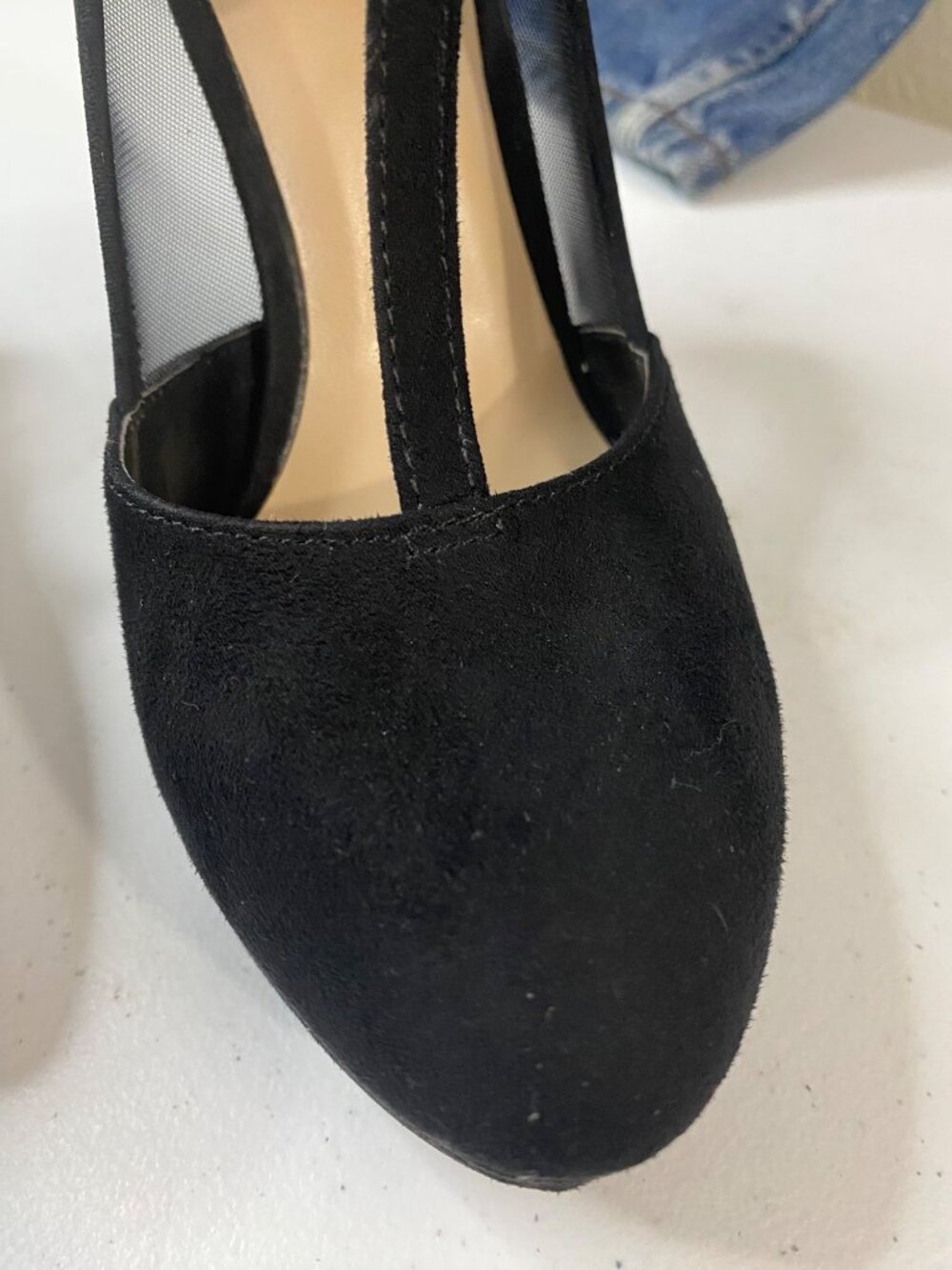 Call It Spring Black Mesh Heels T Strap Platform Pumps Womens 6.5 Sexy - Picture 5 of 14